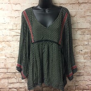 Maurices V Neck Boho Peplum Blouse Size 2
